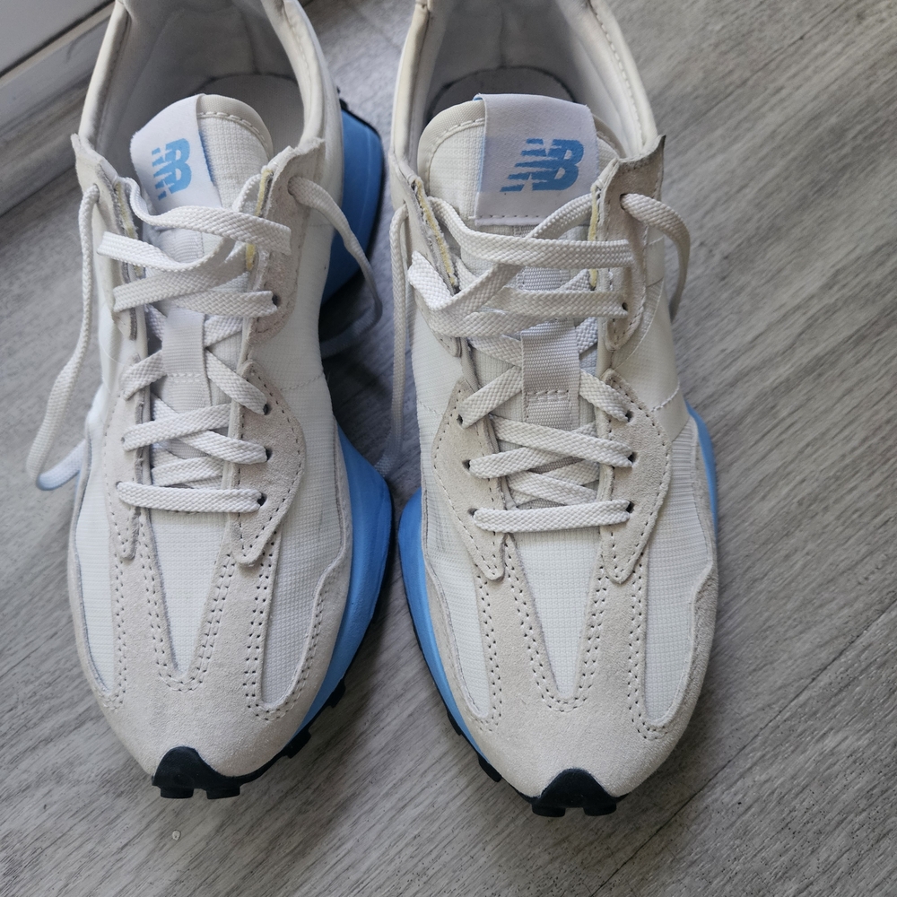 New Balance White and Blue Sneakers